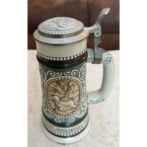 Avon Beer Stein Mug Rainbow Trout & English Setter 1978 + Lid Brazil Vintage